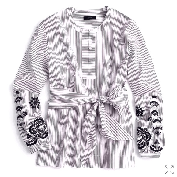 J.CREW The Striped Embellished Blouse NWT Size Medium Burgundy Ink Blue White - Picture 3 of 10